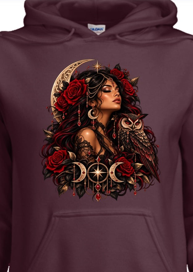 Crimson Moon Goddess Hoodie in Maroon
